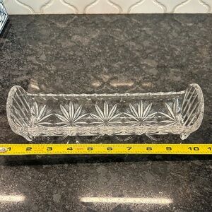 Vintage Cut Glass cracker serving tray starburst design footed